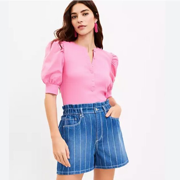 Ann Taylor Loft Puff Sleeve Mixed Media Tee - Picture 2 of 2